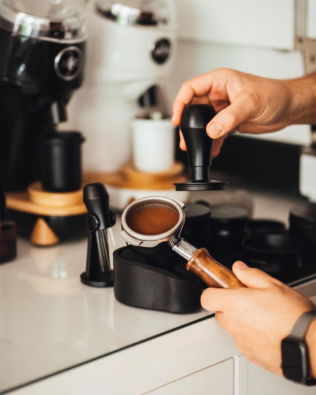 Normcore Portafilter Holder, Portafilter Tamping Station, 304 Stainless Steel With Silicon Espresso