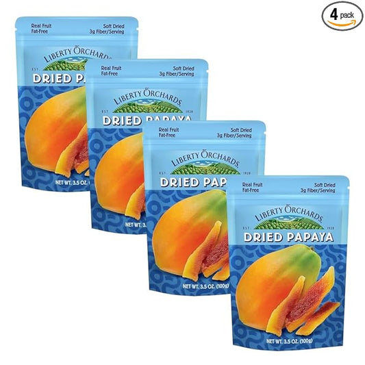 Liberty Orchard Dried Papaya with Fiber - Naturally Sweet Fruit Snacks for Healthy Digestion & Busy Lifestyles - Dried Papaya Ideal for Recipes & On-The-Go Snacking - 4 Pack