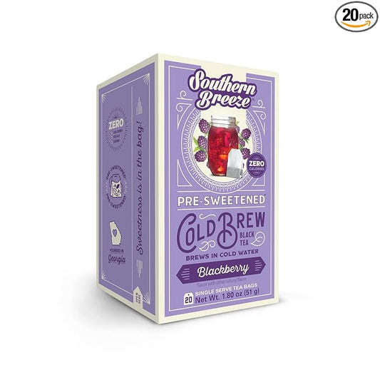 Southern Breeze Cold Brew Sweet Tea Blackberry Iced Tea with Black Tea and Zero Carbs Zero Sugar, 20 Individually Wrapped Tea Bags Southern Sweet Tea Iced Tea Beverage