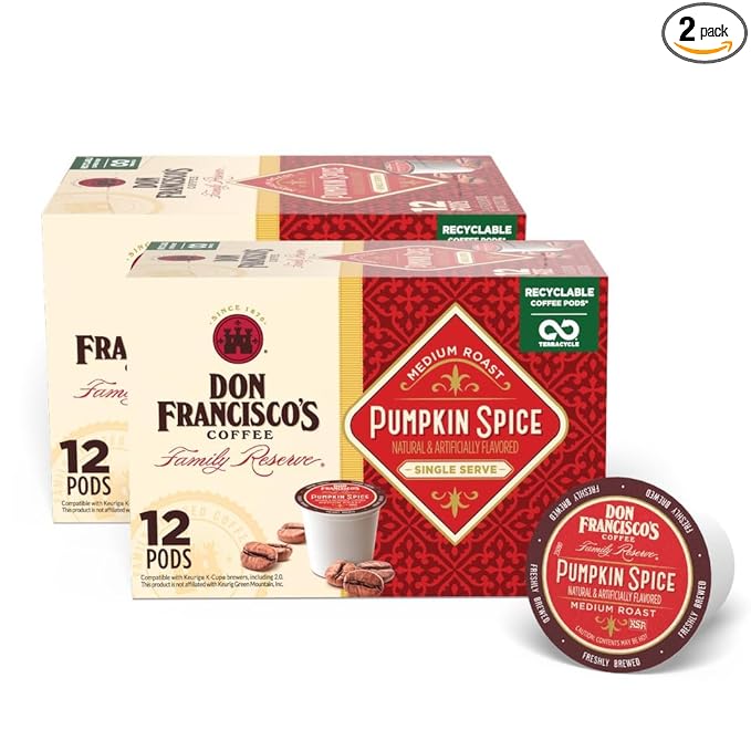 Don Francisco's Pumpkin Spice Flavored Coffee, 100% Arabica, 24 K-Cup Compatible Single-Serve Pods, Fragrant Holiday Blend, Seasonal Coffee