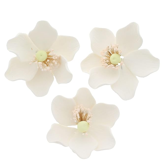 Global Sugar Art Poppy Anemone Sugar Cake Flowers, White with Green Center, 3 Count by Chef Alan Tetreault