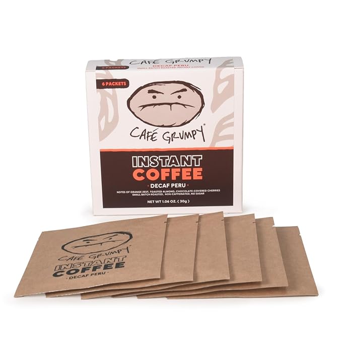 Café Grumpy Instant Decaf Coffee 6 Pack 30g Single Serve Sachets, Swiss Water Processed Medium Roast Arabica Packets, Travel Ready Office Quick Prep