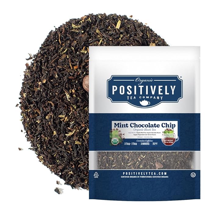 Organic Positively Tea Company, Mint Chocolate Chip, Black Tea, Loose Leaf, 16 Ounce