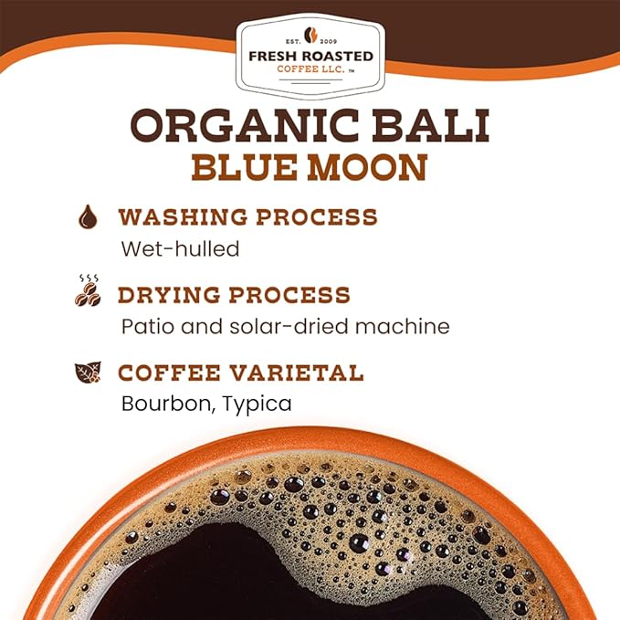 Fresh Roasted Coffee, Organic Bali Blue Moon | USDA Organic, Kosher | Medium Roast 2 lb (32 oz) Whole Bean