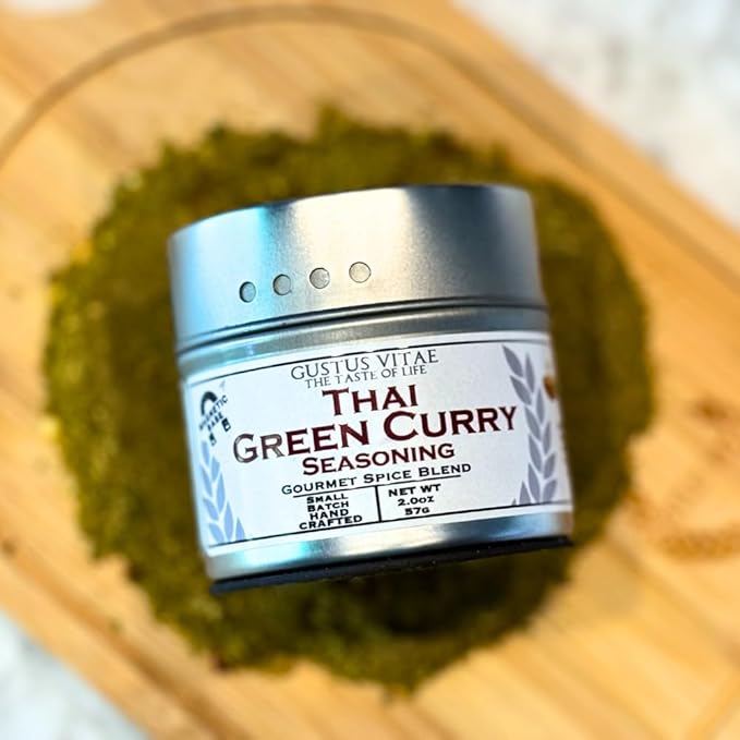 Thai Green Curry Seasoning | All Natural | Non GMO | Hand Crafted | 2.0 oz (57 g) | Gourmet Spice Mix | Small Batch | Artisanal Rub | Seasoning Pack | Magnetic Tin | Gustus Vitae | #848