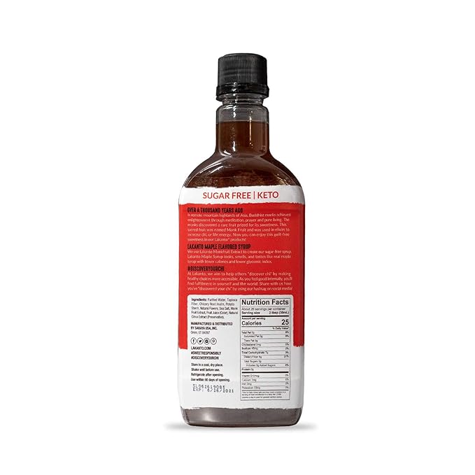 Lakanto Sugar Free Maple Syrup - Monk Fruit Sweetener, Keto Diet Friendly, Vegan, 1g Net Carbs, Pancakes, Waffles, Oatmeal, Coffee, Tea, Granola, Frosting, Marinade, Dressing (26 fl oz - Pack of 1)