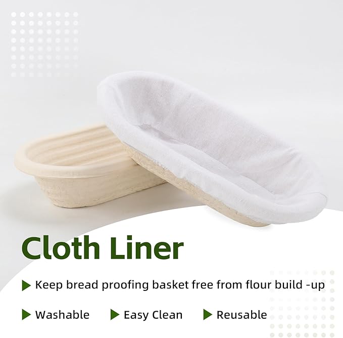 2 x 12inch Pulp Oval Sourdough Banneton Bread Proofing Basket Baking Supply with Linen Liners for Professional and Homemade Artisan Bread