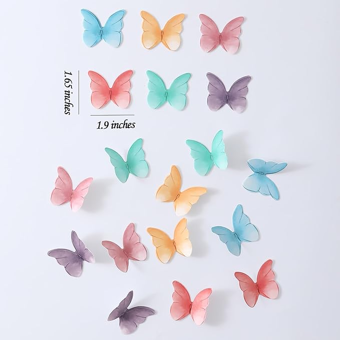 THJ 48Pcs Edible Butterflies for Cake Decorating Wafer Paper Butterflies For Wedding Birthday Party Cake Decoration (Mix Color)