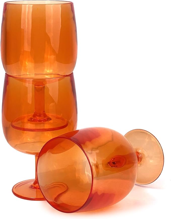 Yalin Set of 6 Unbreakable 12 oz Acrylic Plastic Wine and Water Tumbler Stackable Goblets. (Orange, 12 oz)