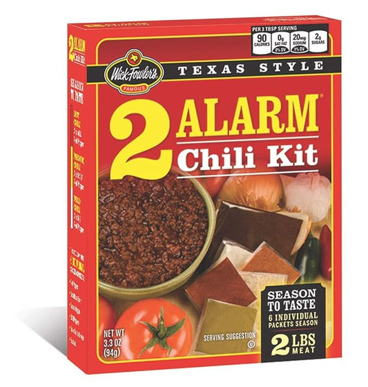 Wick Fowler's 2-Alarm Chili Kit, Texas Style Chili Seasoning Mix with Individual Packs of Spices, 3.3oz Box (Pack of 1)