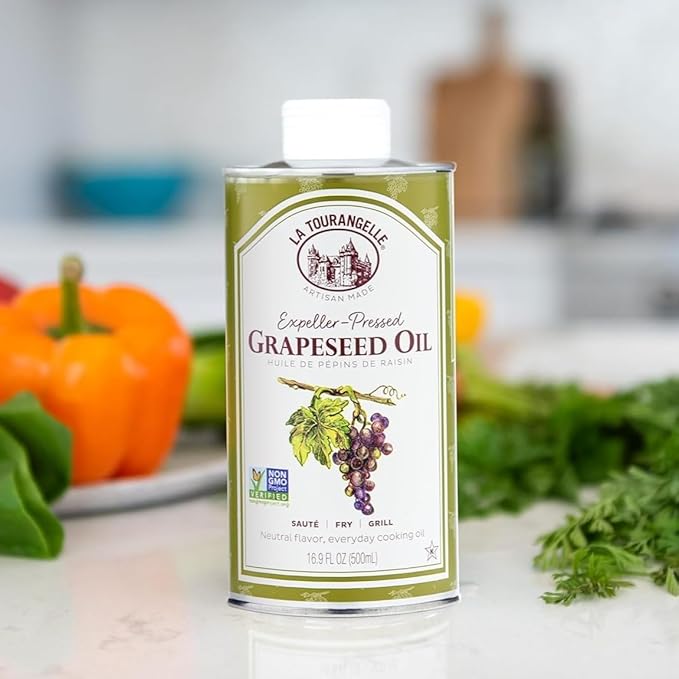 La Tourangelle, Expeller-Pressed Grapeseed Oil, High Heat Neutral Cooking Oil, Cast Iron Seasoning, Also Great for Skin, Hair, and DIY Beauty Recipes, 16.9 fl oz