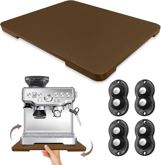 360째 Rolling Tray Bamboo Appliance Slider for Kitchen Appliances, for Breville Espresso Machine Accessories, Sliding Tray for Coffee Maker Appliances Mat Easily from Under The Cabin Brown13"횞15.7"