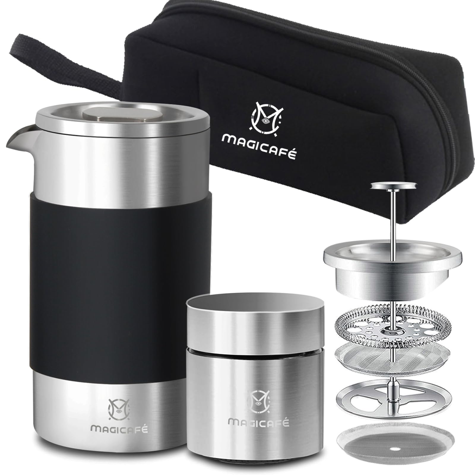 MAGICAFÉ French Press Coffee Maker Set, Portable French Press with Mini Coffee Canister and