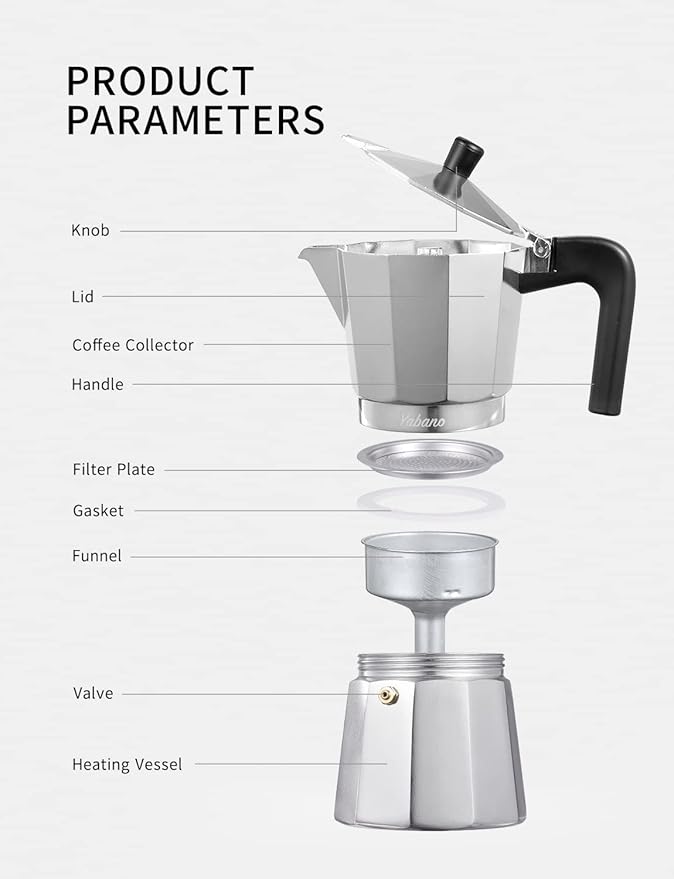 Yabano Stovetop Espresso Maker, 9 Cups Moka Coffee Pot Italian Espresso for Gas or Electric Ceramic Stovetop, Italian Coffee maker for Cappuccino or Latte