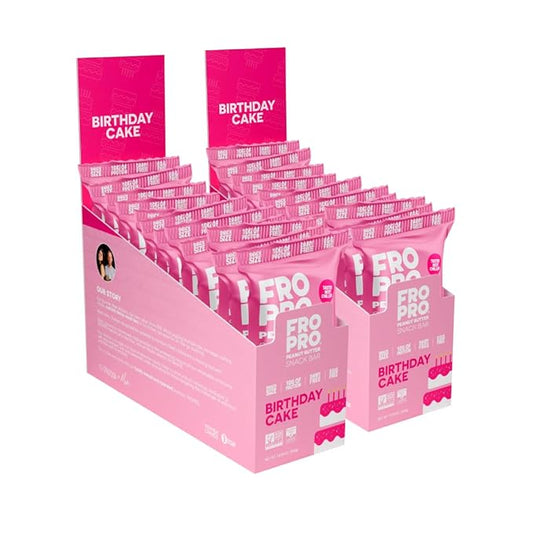 FROPRO Plant Protein Snack Bars - Plant Based Protein Bars, All-Natural, Gluten, Dairy, & Soy Free, High Protein Bars with Low Calories | Birthday Cake, 24 Pack