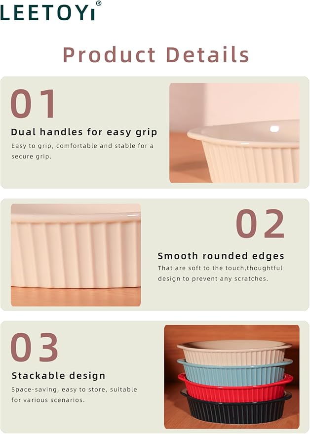 LEETOYI Porcelain Small Oval Au Gratin Pans,Set of 4 Baking Dish Set for 1 or 2 person servings, Bakeware with Double Handle for Kitchen and Home, Red