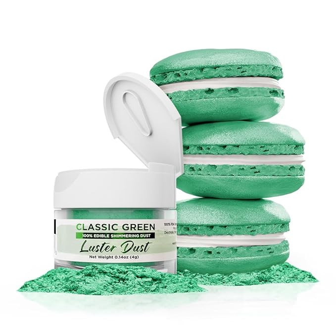 Luster Dust - Classic Green (4g 1x Jar) | Edible Vegan Dust & Paint for Cake Decorating, Ice Cream, Desserts, Cocktails and Beverages by Bakell