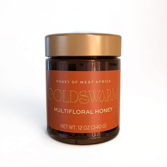 Goldswarm Premium Raw Honey – Pure & 100% Natural Multifloral Honey from West Africa, Award-Winning Taste 2025, Non-GMO, Traceable from Hive to Hand (12 oz Jar)