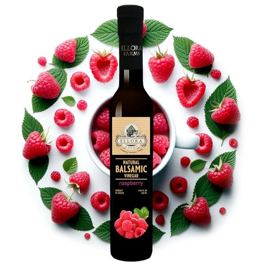 Ellora Farms, Raspberry Balsamic Vinegar, Thick and creamy, Barrel aged, No-added sugar, Award Winning, Glass bottle, 8.45 oz., Pack of 1