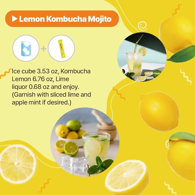 KAYFOOD-Kombucha-Lemon-Garden-Daily Zero Sugar, Diet, Gut Healthy Sparkling Beverage, Fermented Korean Drinks for Iced Tea Hot Tea, Workout T (10ST)