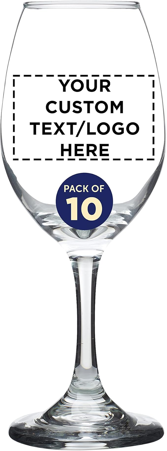 Custom Rioja Wine Glasses with Stem 10 oz. Set of 10, Personalized Bulk Pack - Color Bottom, Perfect for Wedding, Party Favors, Birthday, Bridal Shower Gifts - Clear