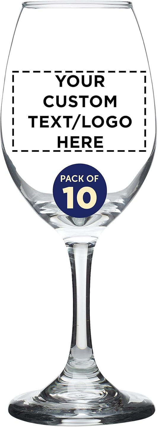 Custom Rioja Wine Glasses with Stem 10 oz. Set of 10, Personalized Bulk Pack - Color Bottom, Perfect for Wedding, Party Favors, Birthday, Bridal Shower Gifts - Clear