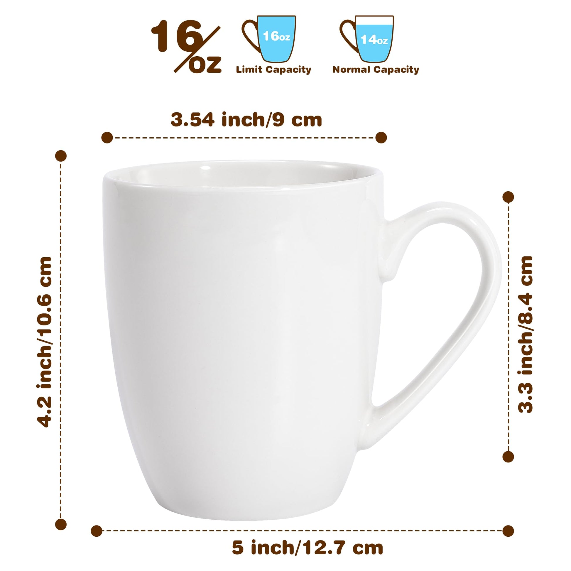 Urbanstrive 16 oz Large Coffee Mugs Set of 4 Ceramic Coffee Mug White Coffee Cups Tea Cups Idea