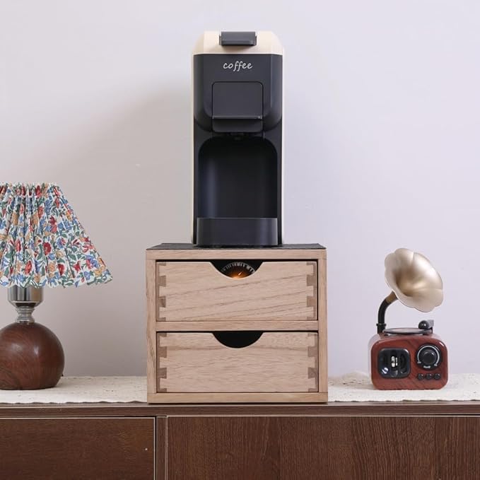 Drawer Holder for Coffee Brew - Kitchen Machine Stand Shelf Contertop - Serve Coffee Station and Pod Capsule Storage Organizer for Home Decor Office Storage Solution 2-Tier CF2D2C-Light