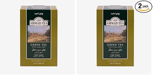 Ahmad Tea Green Tea, Green Tea with Earl Grey Loose Leaf, 500g - Caffeinated and Sugar-Free (Pack of 2)