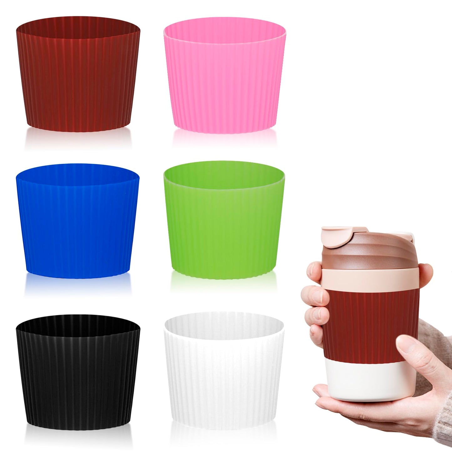 PRAVICS 6Pcs Reusable Coffee Cup Silicone Sleeves Heat Resistant Insulates Protective Sleeve