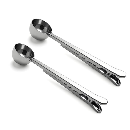 Coffee Scoop Spoon with Bag Clip, Silver, 2 Pcs, 1 Tbsp, 15ML