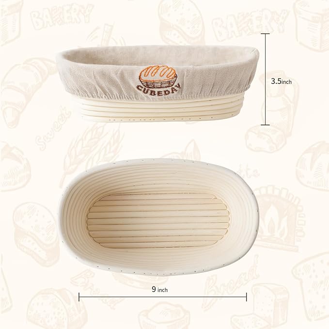 Artisan Oval Banneton Basket ??10??Premium Handwoven Rattan Brotform with Liner for Professional Sourdough & Rustic Breads, Sourdough Bread Baking Suppliers