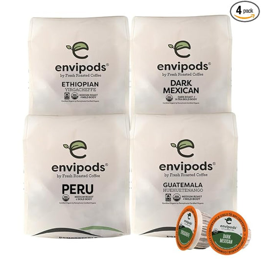 Fresh Roasted Coffee, Organic Mold & Myco 3rd Party Tested, Variety Pack, USDA Organic, Kosher | Med Roast 48 CT for Kcup Brewers | Not for use in Ninja or Hamilton Beach Brewer