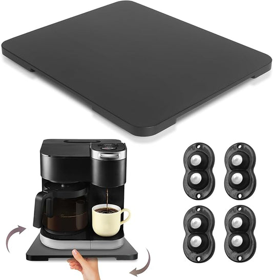 360째 Rolling Tray Bamboo Appliance Slider for Kitchen Appliances, Coffee Maker Mat Tray for Countertops Sliding Tray for Coffee Maker Appliances Mat Easily from Under The Cabinet Black 11.6횞13.9