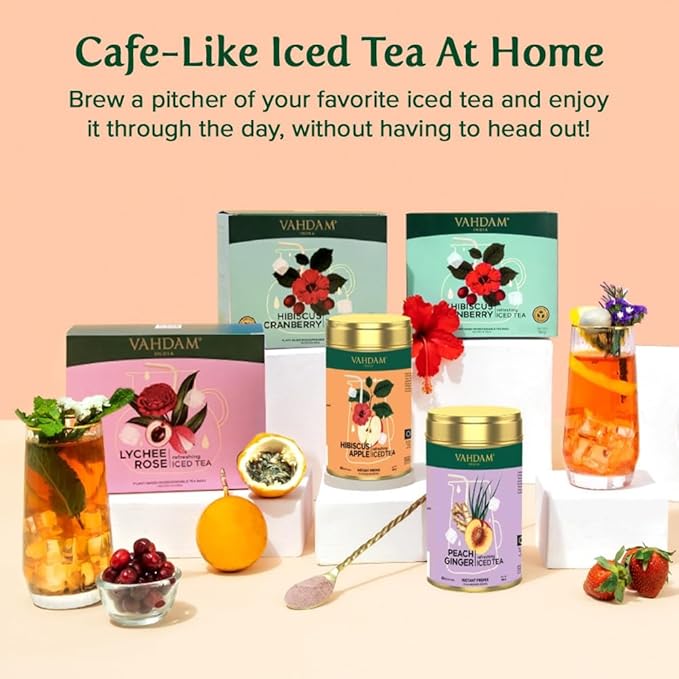 Lychee Rose Iced Tea Bags - 26 Pitcher Tea Bags | Zero Added Sugar | Makes 52 Quarts | Blended with Pure Lychee & Rose | Best for Mocktails & Cocktails | Plant-Based Biodegradable Tea Bags | VAHDAM