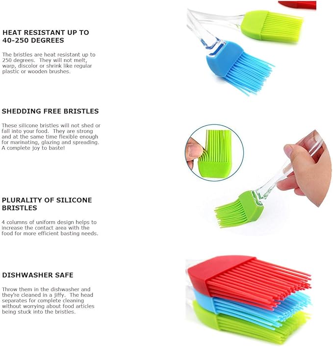 7" Silicone Basting Pastry Brush - Perfect for Oil Butter Spread, Marinades, Baste, BBQ, Grill, Cooking - BPA Free, Food Grade Material, Dishwasher Safe (3, 7 Inches)
