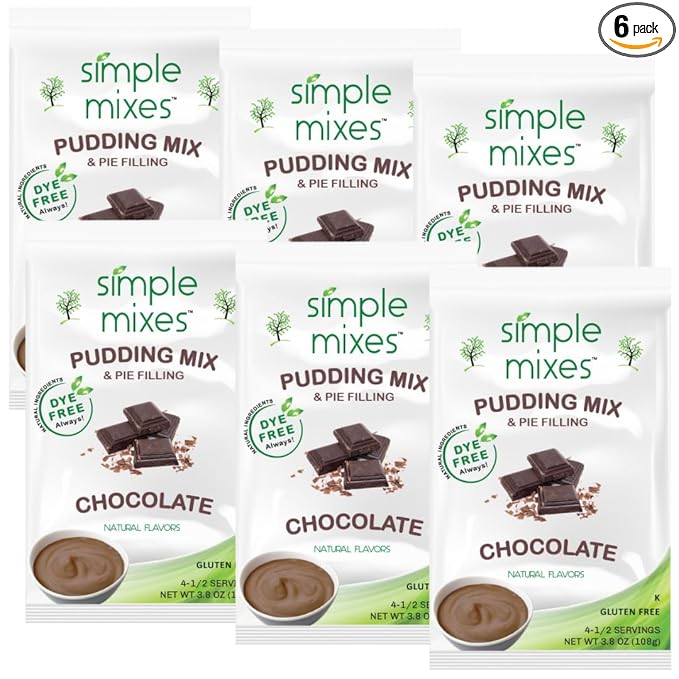 Simple Mixes Natural Instant Pudding & Pie Filling Mix, Healthy Snack, Chocolate, Gluten and Dye-Free, No Fat, or Lactose, Kosher, 6 Pack