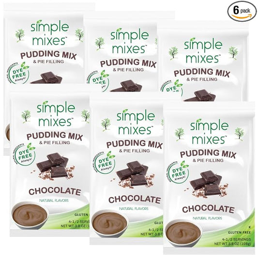 Simple Mixes Natural Instant Pudding & Pie Filling Mix, Healthy Snack, Chocolate, Gluten and Dye-Free, No Fat, or Lactose, Kosher, 6 Pack