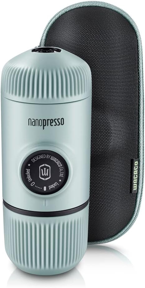 WACACO Nanopresso Portable Espresso Maker with Case, Mini Travel Coffee Machine, Perfect for Camping, Travel and Officeç«?Elements Arctic Blueç«?,<div>