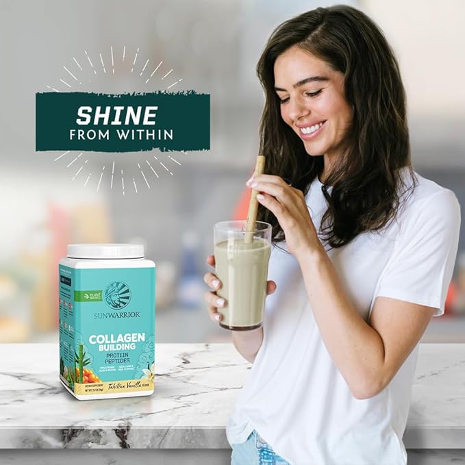Sunwarrior Collagen Peptides Building Powder | Vegan Collagen for Women Plant-Based Protein Powder | Hyaluronic Acid, Biotin, Silica, Vitamin C for Hair Skin & Nails | 40 Servings, Vanilla Flavored