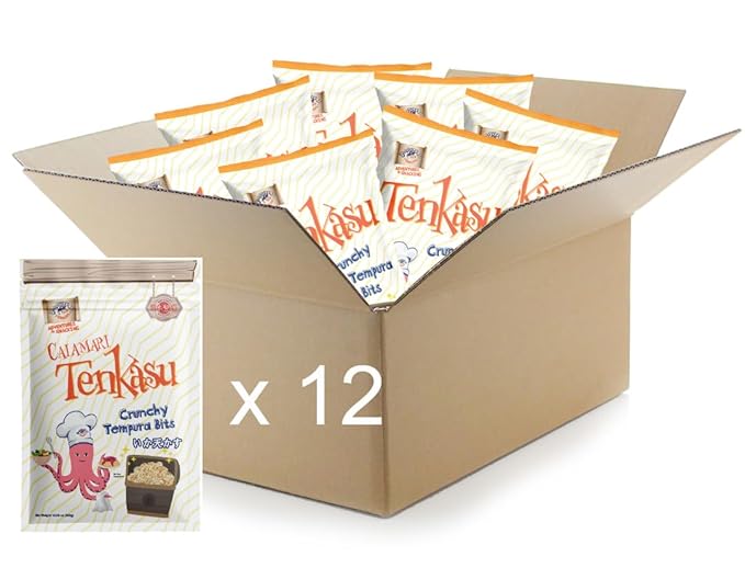 Calamari Tenkasu Tempura Bits 10.58 Ounce x 12 Pack, Authentic Japanse Snack by Swashbuckle Snacks, Made in Japan