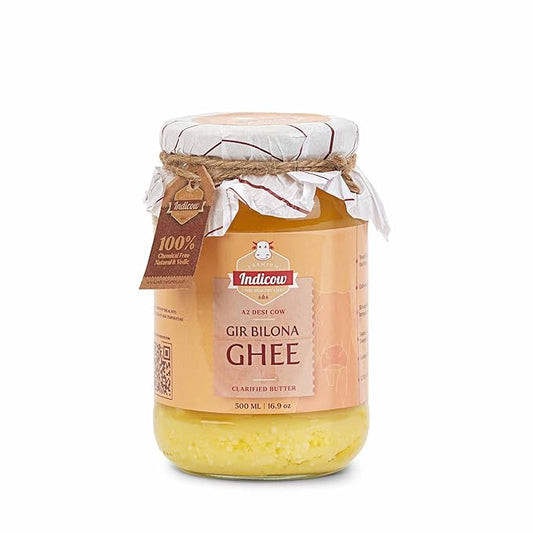 Indicow A2 Desi Cow Ghee, Clarified Butter | (500ml (16.91oz), Gir Cow Ghee) | Grass Fed, Pasture Raised Clarified Butter Fat, Keto, Paleo, Lactose Free, Casein Free, Non-GMO | Price Revision Soon