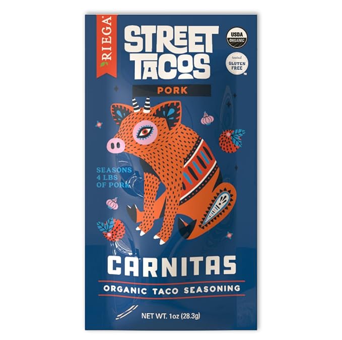 Riega Organic Carnitas Street Taco Seasoning, Perfect Mix for Authentic Slow Cooker Shredded Pork Carnitas 1 Ounce (Pack of 8)