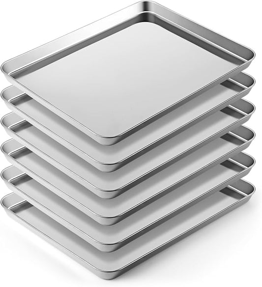 6 Pcs Baking Sheet Set Stainless Steel Cookie Sheet Cookie Baking Pan Bakeware Oven Tray Dishwasher Safe Commercial Grade Pans(16x12x1 Inch)