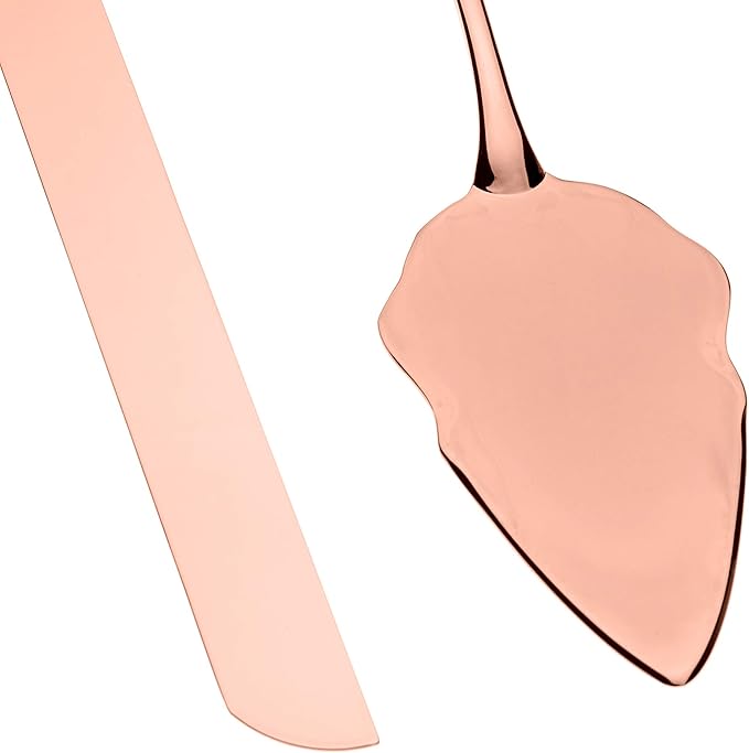Ella Celebration Rose Gold Engravable Cake Knife & Server Set for Engraving, Rose Gold Wedding, Anniversary, Vintage Party Supplies (Elegant Rose Gold Engravable)
