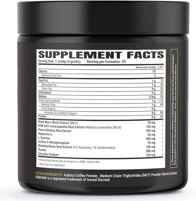 X COFFEE Instant Black Maca Coffee for Men and Women – Maca Coffee Powder - Instant Coffee Blend with Maca Root, Ashwagandha, Ginseng, Huperzine A, Rhodiola, Taurine, Uridine, Citicoline & L-Tyrosine