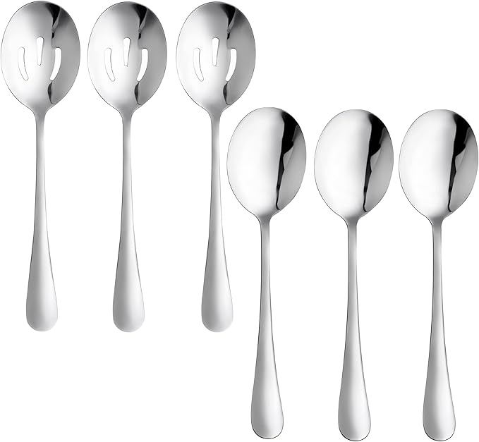 6 Pieces Serving Spoons Set, 8.7 Inch, Includes 3 Serving Spoons and 3 Slotted Spoons, Large Stainless Steel Buffet Banquet Utensils Cutlery Set for Home, Kitchen