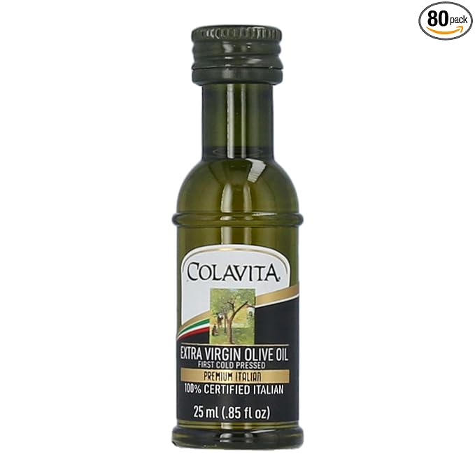 Colavita Mini Sizes - Premium Italian Extra Virgin Olive Oil, Pack of 80 (25ml each, .85oz) Plastic Bottles