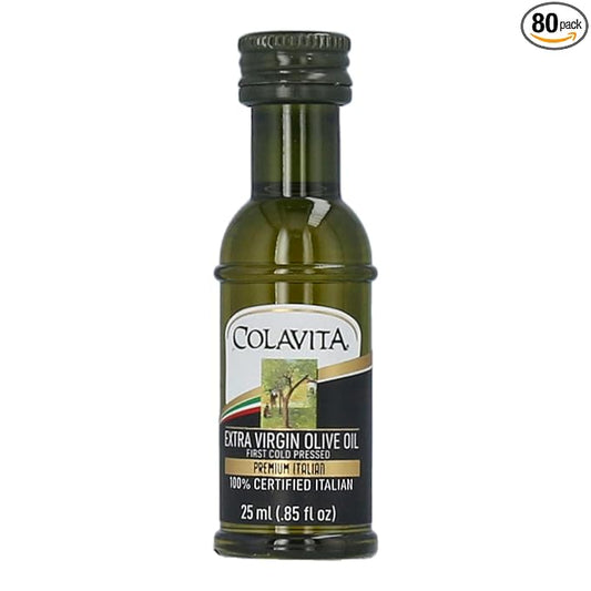 Colavita Mini Sizes - Premium Italian Extra Virgin Olive Oil, Pack of 80 (25ml each, .85oz) Plastic
