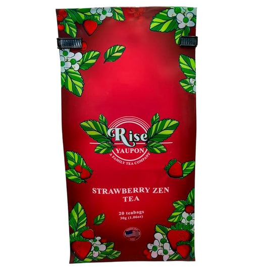 Rise Yaupon Strawberry Zen Yaupon Holly Tea, 20 Tea Bags, 1.06 oz, Caffeinated Yaupon Holly with Real Strawberry, Lemongrass and Natural Flavor